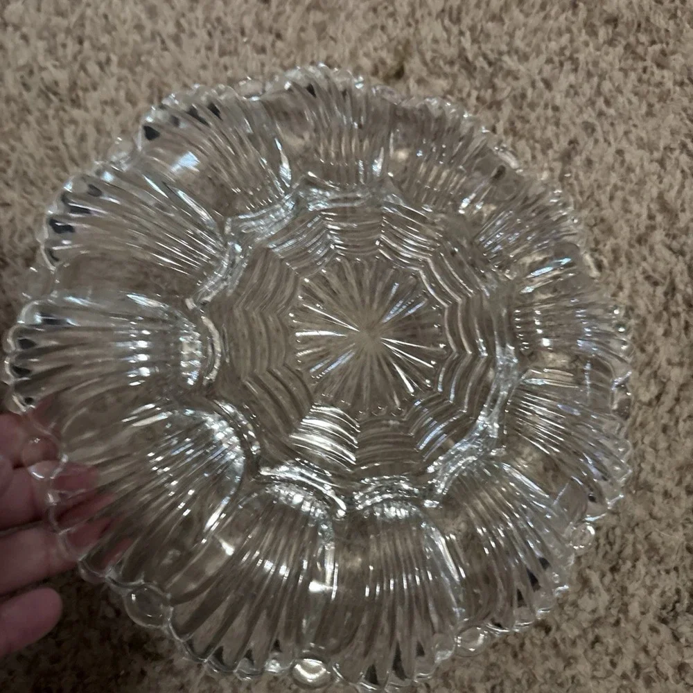 Vintage Clear Glass Deviled Egg Plate Tray 12 Egg Sections Scalloped Edge 10